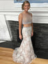 Mermaid Two Piece Lace Scoop Prom Dresses with Beadings LBQ0550